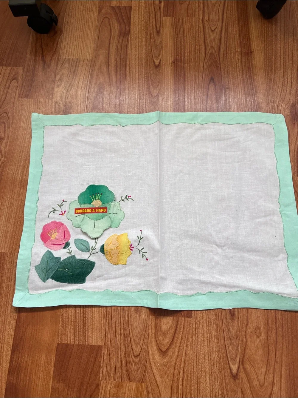 Vintage Mid-Century Hand Embroidered Placemats & Napkins (4) Madrid Spain NOS